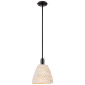 Arcadia 9" Wide Matte Black Mini Pendant with Natural Shade Arcadia 9" Wide Matte Black Mini Pendant with Natural Shade