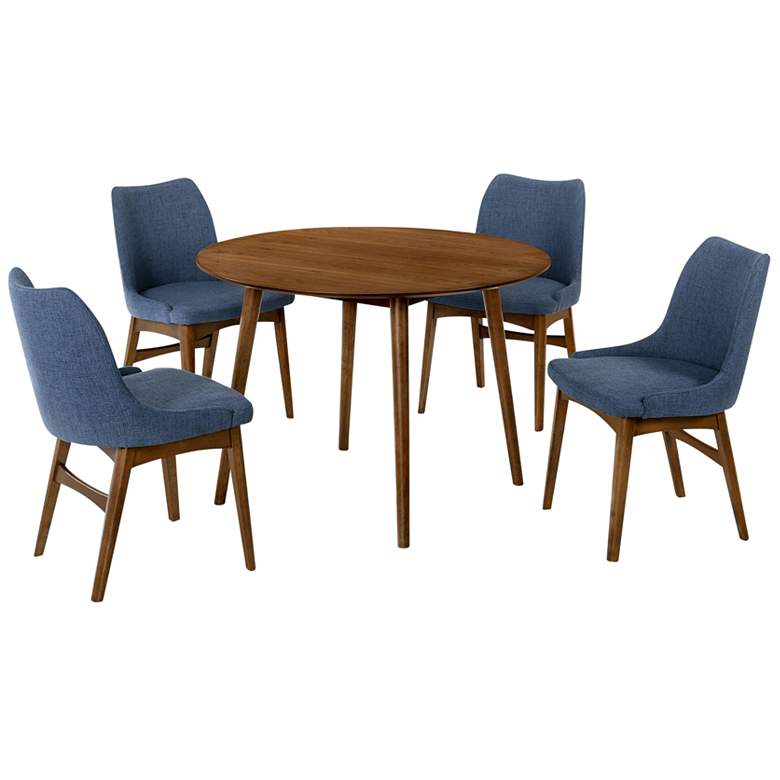 Image 1 Arcadia and Azalea 5 Piece 42 In. Round Dining Set in Blue and Walnut Wood