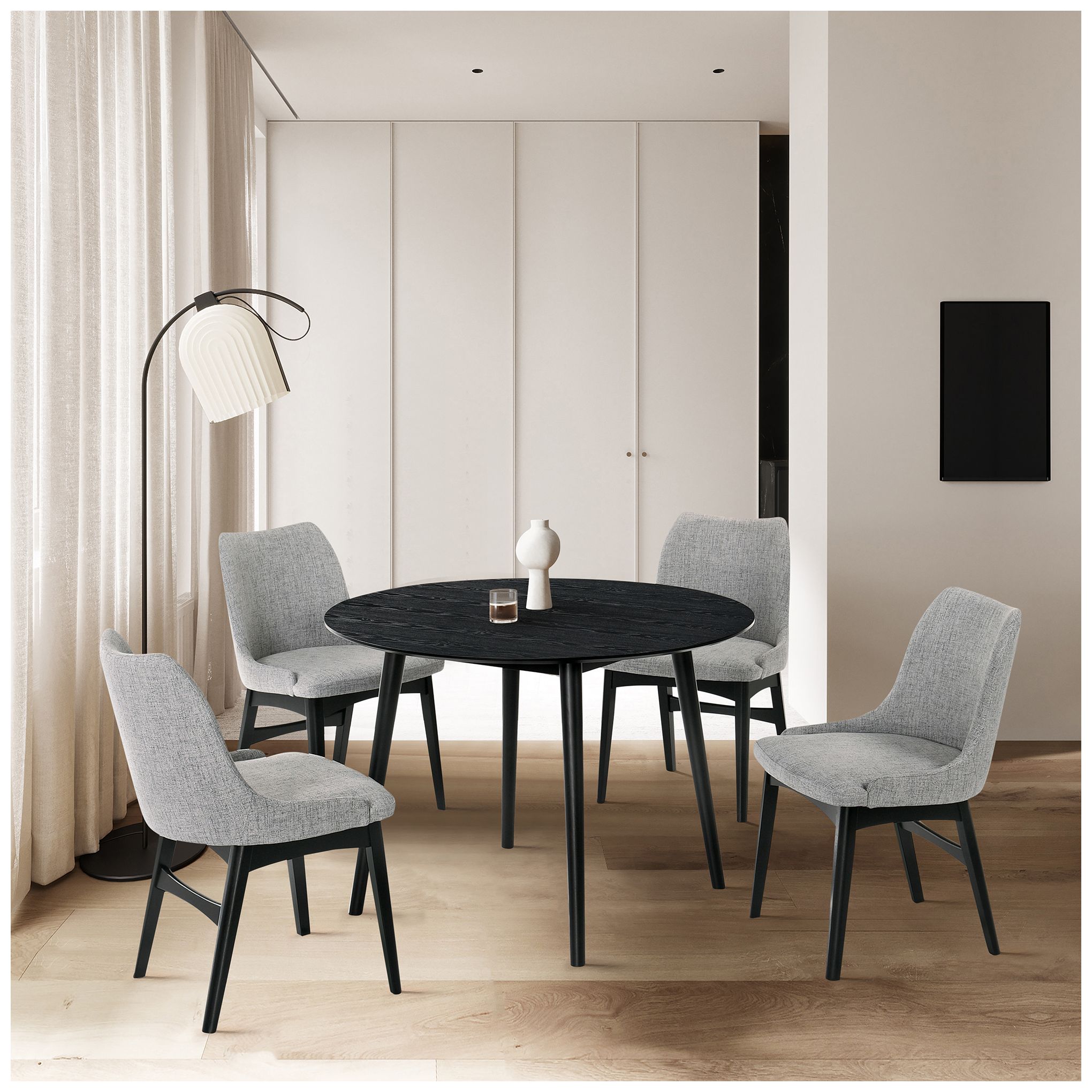 Arcadia and Azalea 5 Piece 42 In. Round Dining Set in Grey and Black Wood