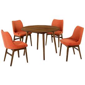 Image1 of Arcadia and Azalea 5 Piece 42 In. Round Dining Set in Orange, Walnut Wood