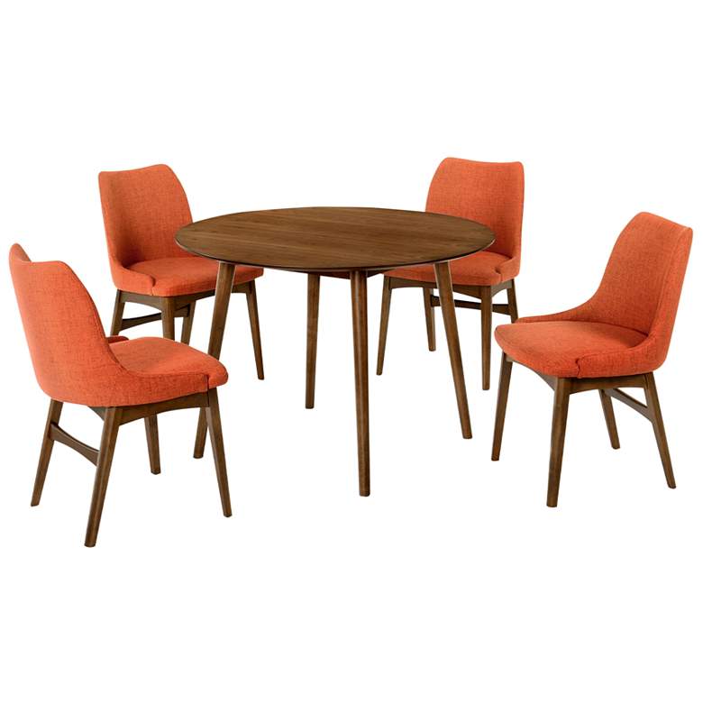 Image 1 Arcadia and Azalea 5 Piece 42 In. Round Dining Set in Orange, Walnut Wood