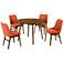 Arcadia and Azalea 5 Piece 42 In. Round Dining Set in Orange, Walnut Wood
