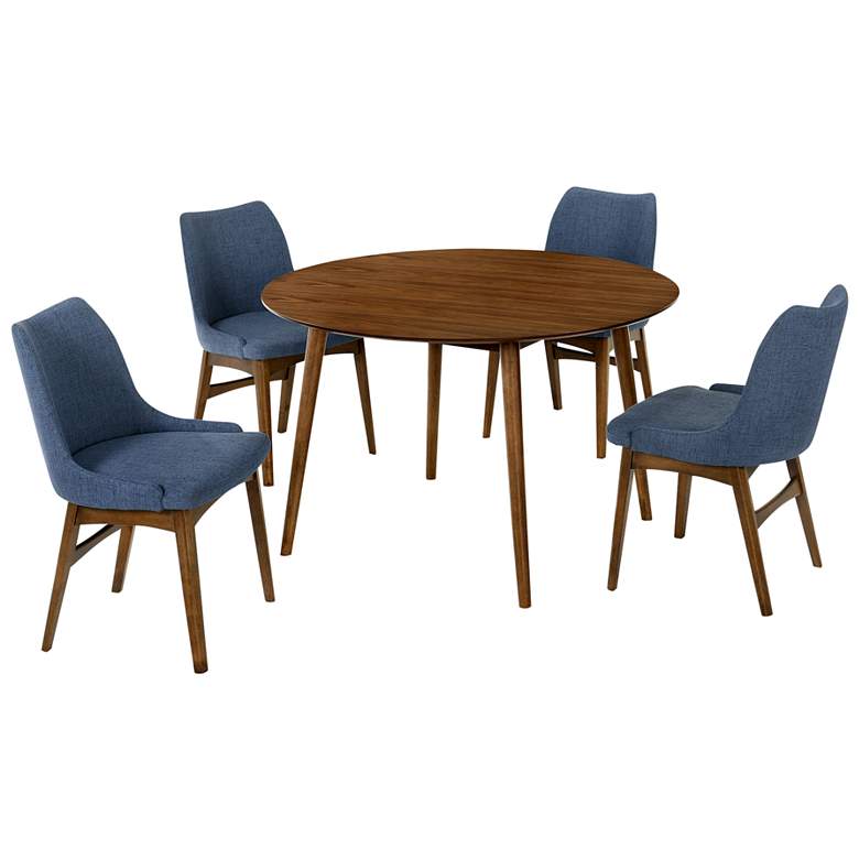 Image 1 Arcadia and Azalea 5 Piece 48 In. Round Dining Set in Blue, Walnut Wood