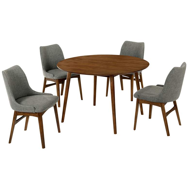 Image 1 Arcadia and Azalea 5 Piece 48 In. Round Dining Set in Charcoal, Walnut Wood