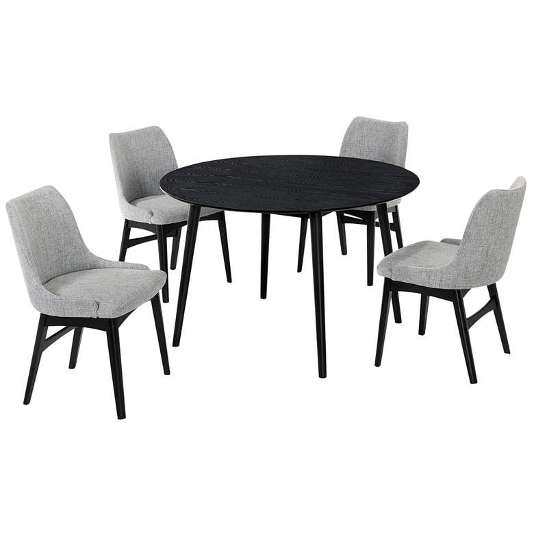 Image 1 Arcadia and Azalea 5 Piece 48 In. Round Dining Set in Grey and Black Wood