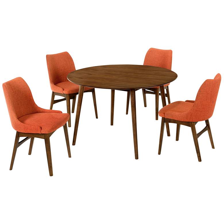 Image 1 Arcadia and Azalea 5 Piece 48 In. Round Dining Set in Orange, Walnut Wood
