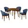 Arcadia and Juno 5 Piece 42 In. Round Dining Set in Blue, Walnut Wood