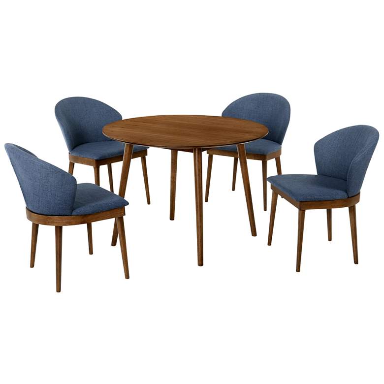 Image 1 Arcadia and Juno 5 Piece 42 In. Round Dining Set in Blue, Walnut Wood