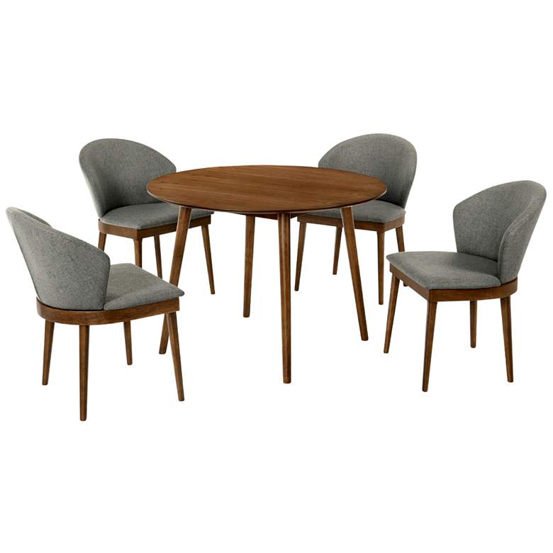 Image 1 Arcadia and Juno 5 Piece 42 In. Round Dining Set in Charcoal, Walnut Wood