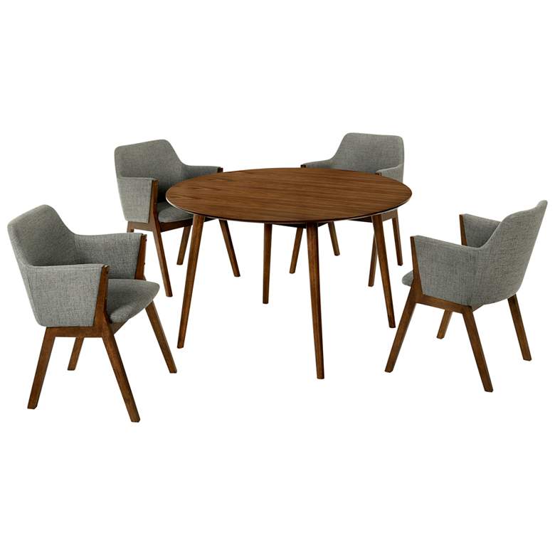 Image 1 Arcadia and Renzo 5 Piece 48 In. Round Dining Set in Charcoal, Walnut Wood