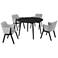 Arcadia and Renzo 5 Piece 48 In. Round Dining Set in Grey, Black Wood