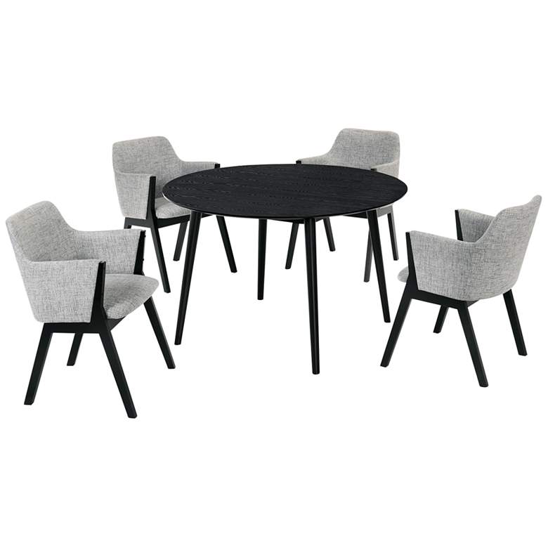 Image 1 Arcadia and Renzo 5 Piece 48 In. Round Dining Set in Grey, Black Wood