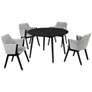 Arcadia and Renzo 5 Piece 48 In. Round Dining Set in Grey, Black Wood