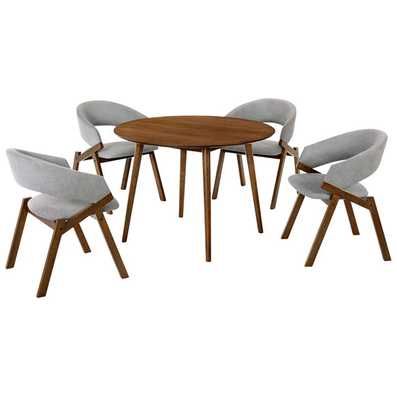 Image 1 Arcadia and Talulah 5 Piece 42 In. Round Dining Set in Grey and Walnut Wood
