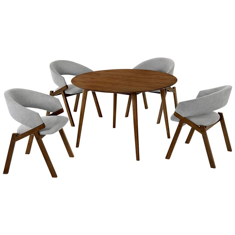 Image 1 Arcadia and Talulah 5 Piece 48 In. Round Dining Set in Grey and Walnut Wood