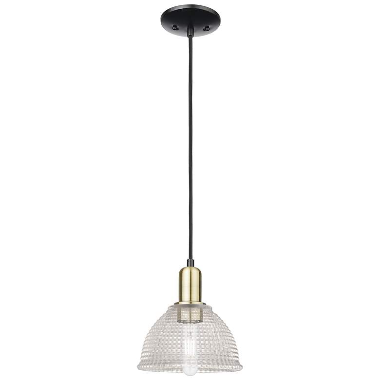 Image 1 Arcadia Arietta 8"W Black Brass Cord Hung Mini Pendant w/ Clear Shade