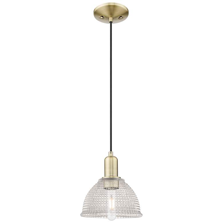 Image 1 Arcadia Arietta 8"W Brass Cord Hung Mini Pendant With Clear Shade