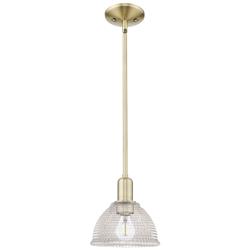 Arcadia Arietta 8"W Brass Stem Hung Mini Pendant With Clear Shade