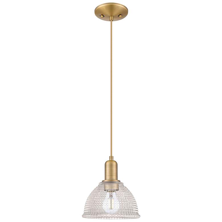 Image 1 Arcadia Arietta 8"W Brushed Brass Cord Mini Pendant w/ Clear Shade