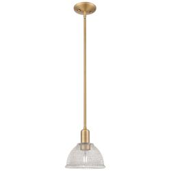 Arcadia Arietta 8"W Brushed Brass Stem Mini Pendant w/ Clear Shade
