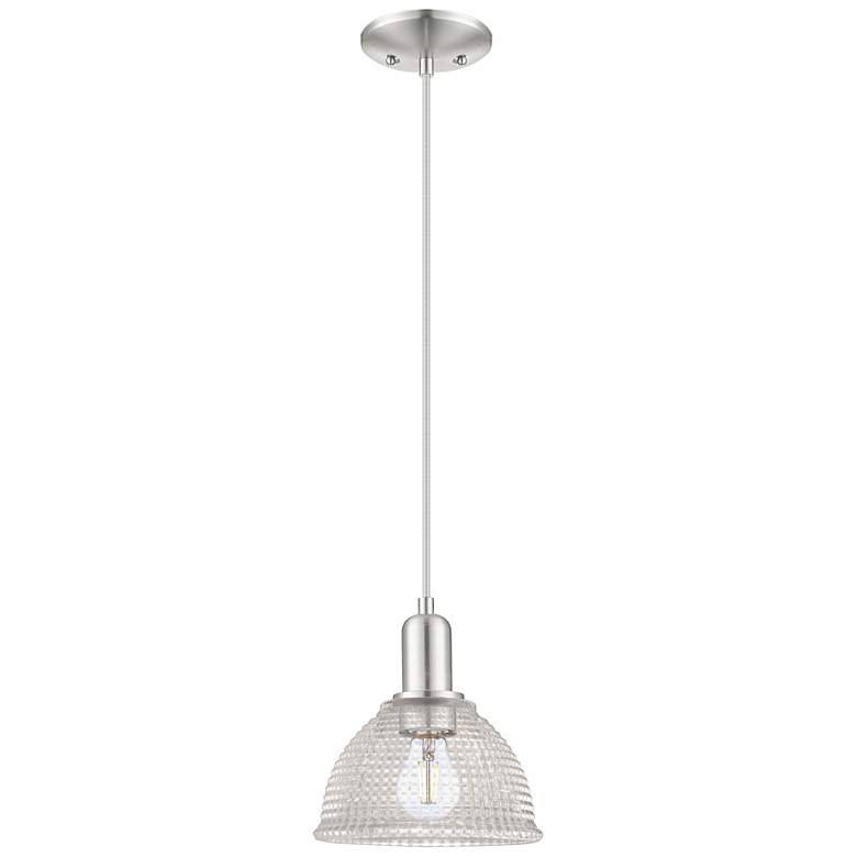 Image 1 Arcadia Arietta 8"W Brushed Nickel Cord Mini Pendant w/ Clear Shade