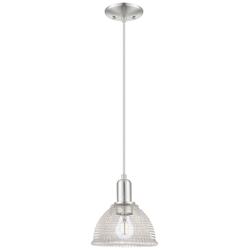 Arcadia Arietta 8"W Brushed Nickel Cord Mini Pendant w/ Clear Shade