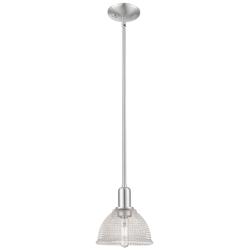 Arcadia Arietta 8"W Brushed Nickel Stem Mini Pendant w/ Clear Shade