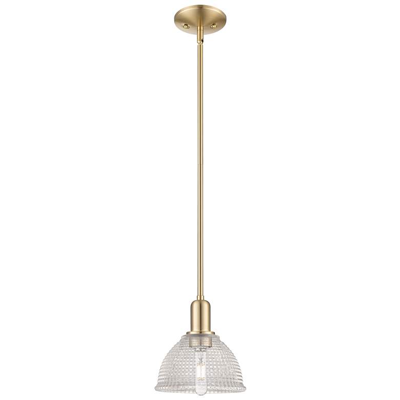 Image 1 Arcadia Arietta 8"W Champagne Bronze Stem Mini Pendant w/ Clear Shade