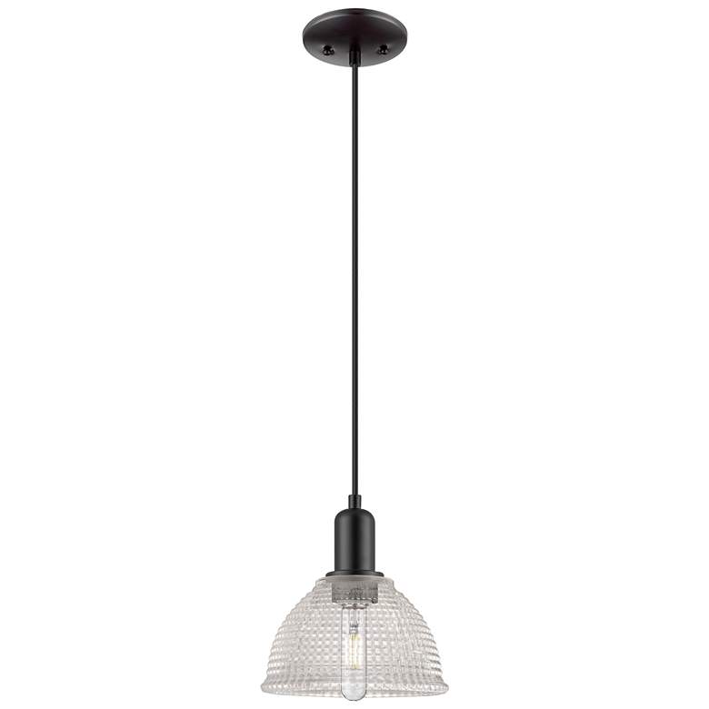 Image 1 Arcadia Arietta 8"W Matte Black Cord Hung Mini Pendant w/ Clear Shade