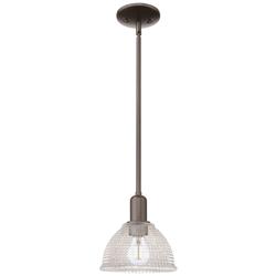 Arcadia Arietta 8"W Oiled Bronze Stem Hung Mini Pendant w/ Clear Shade