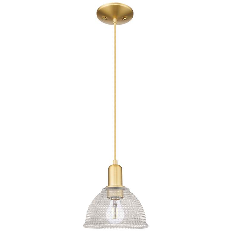 Image 1 Arcadia Arietta 8"W Satin Gold Cord Hung Mini Pendant With Clear Shade