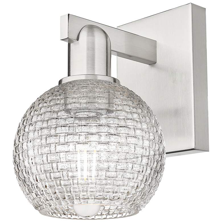 Image 1 Arcadia Athens 10"H Brushed Nickel Sconce w/ Clear Basket Weave Shade
