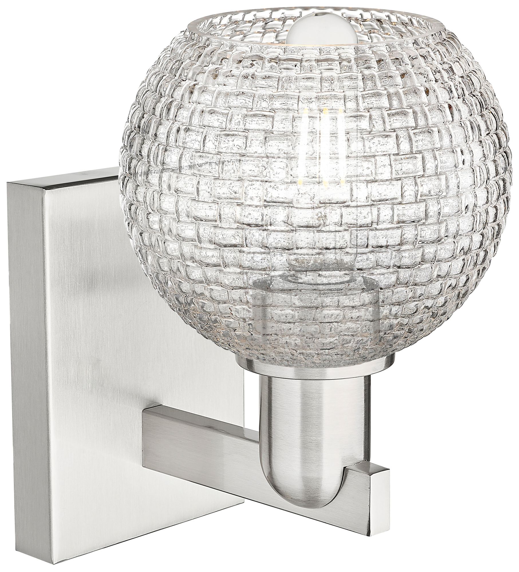 Image 2 Arcadia Athens 10"H Brushed Nickel Sconce w/ Clear Basket Weave Shade more views