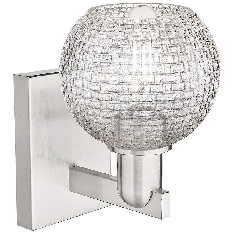 Image 2 Arcadia Athens 10"H Brushed Nickel Sconce w/ Clear Basket Weave Shade more views