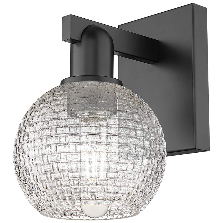 Image 1 Arcadia Athens 10"H Matte Black Sconce With Clear Basket Weave Shade