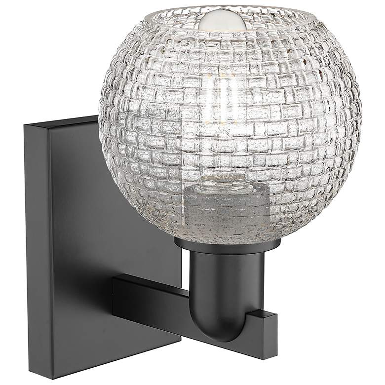 Image 2 Arcadia Athens 10"H Matte Black Sconce With Clear Basket Weave Shade more views