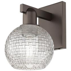 Arcadia Athens 10"H Oiled Bronze Sconce w/ Clear Basket Weave Shade
