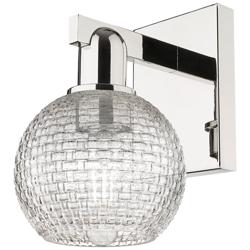 Arcadia Athens 10"H Polished Nickel Sconce w/ Clear Basket Weave Shade