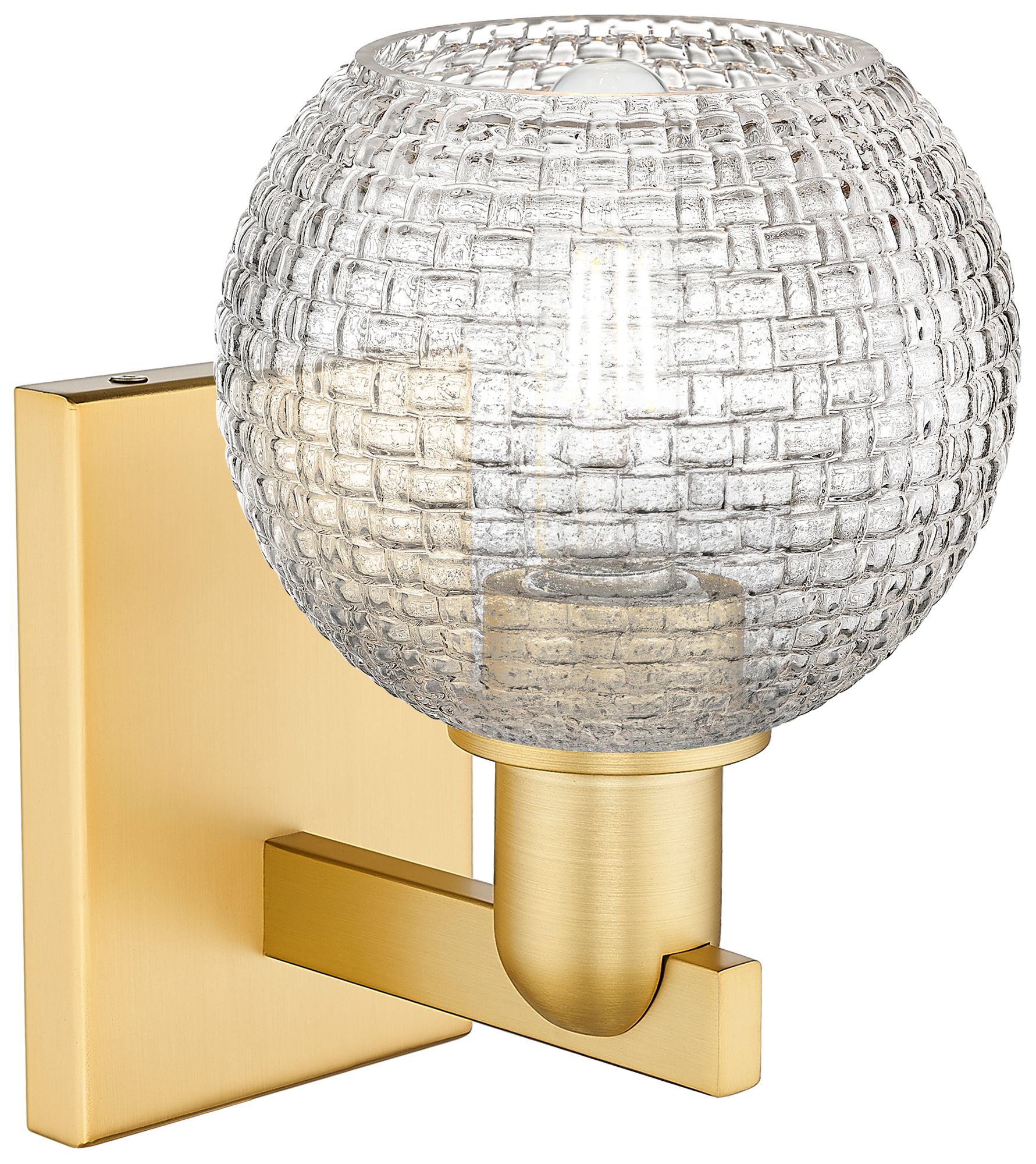 Image 2 Arcadia Athens 10"H Satin Gold Sconce With Clear Basket Weave Shade more views