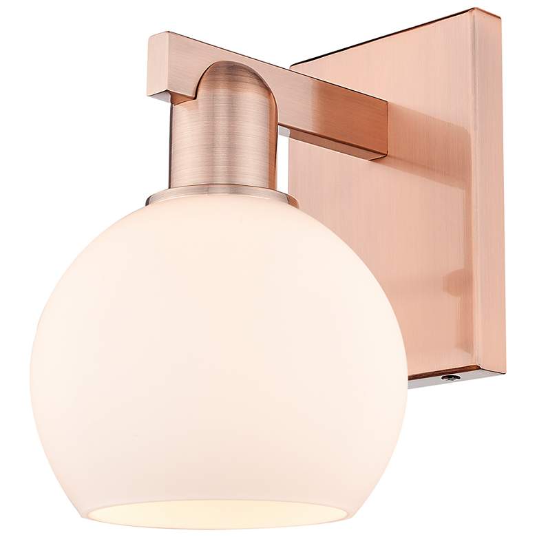 Image 1 Arcadia Athens 10" High Antique Copper Sconce With Matte White Shade