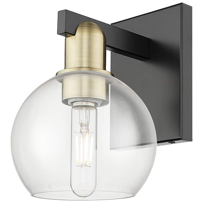 Image 1 Arcadia Athens 10" High Black Antique Brass Sconce With Clear Shade