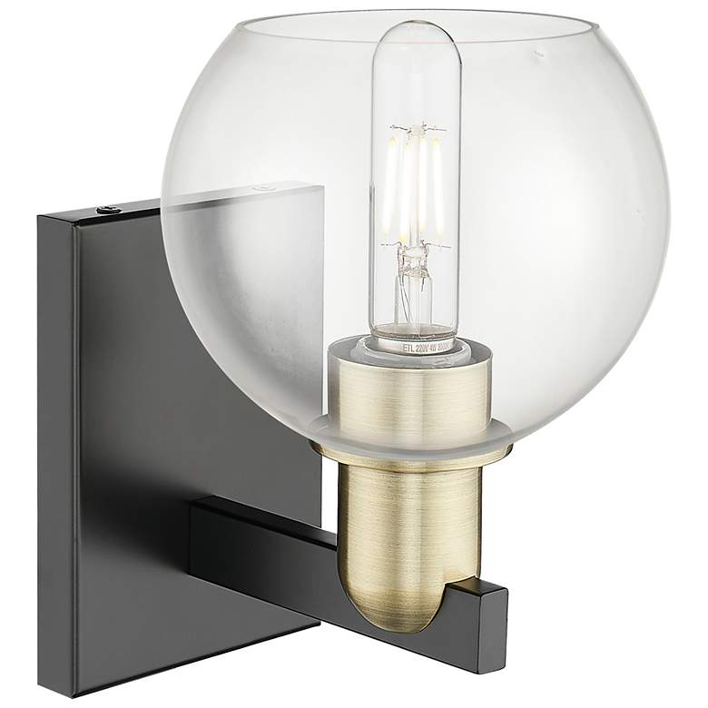 Image 2 Arcadia Athens 10" High Black Antique Brass Sconce With Clear Shade more views