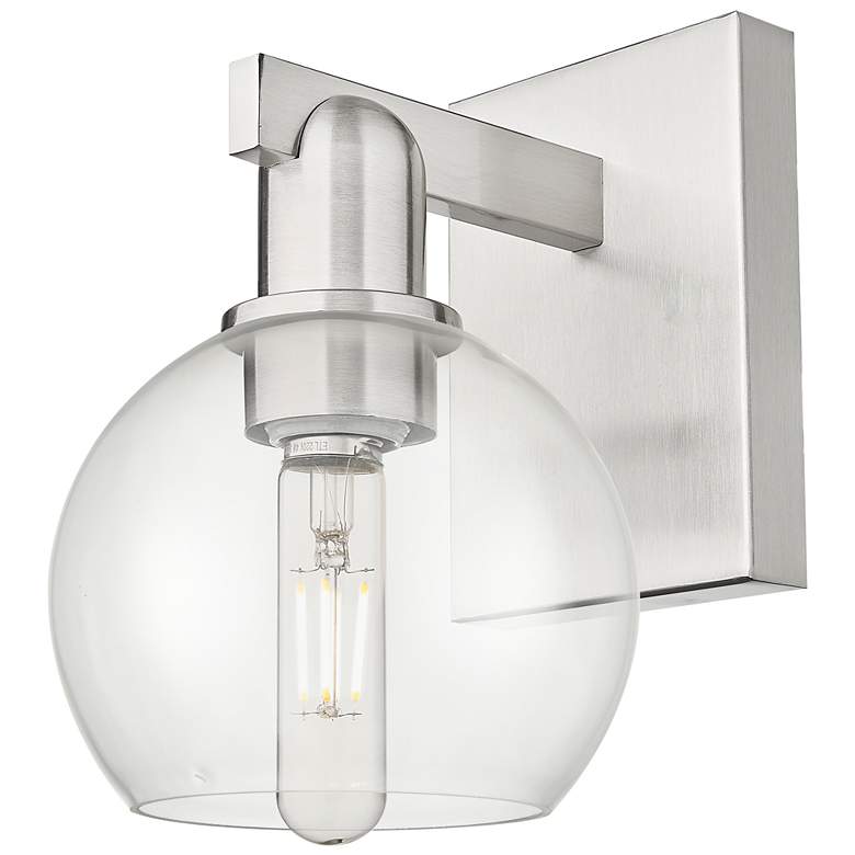 Image 1 Arcadia Athens 10" High Brushed Satin Nickel Sconce With Clear Shade