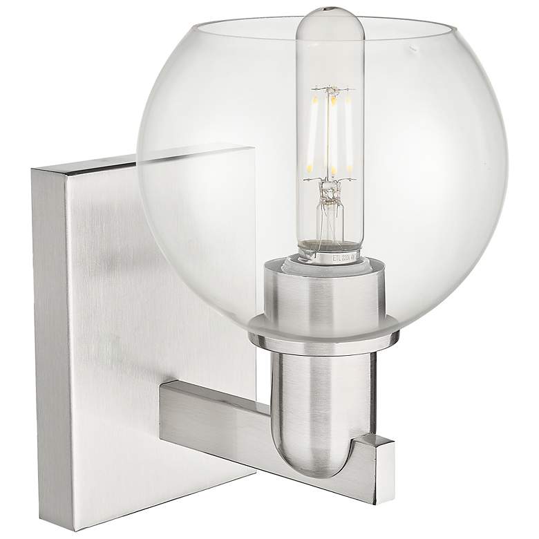 Image 2 Arcadia Athens 10" High Brushed Satin Nickel Sconce With Clear Shade more views
