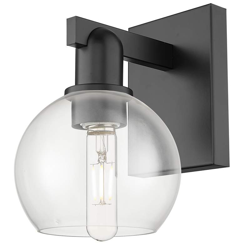 Image 1 Arcadia Athens 10" High Matte Black Sconce With Clear Shade