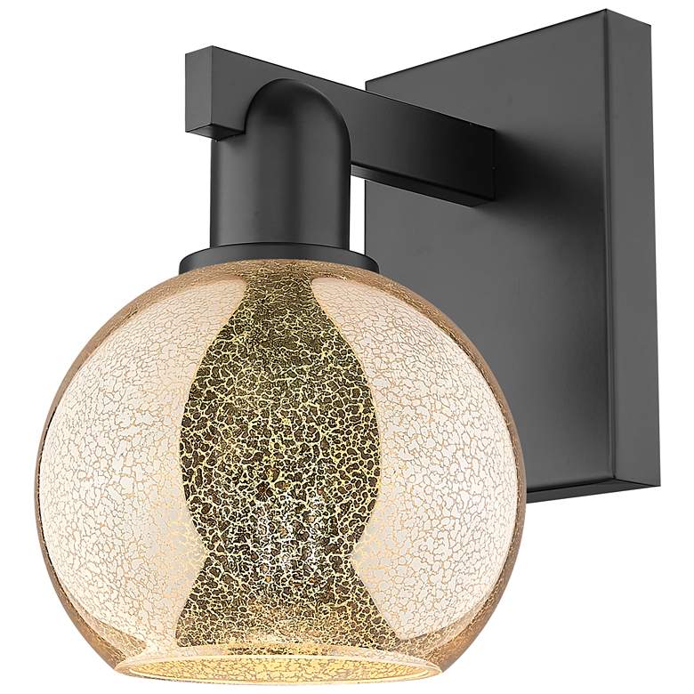 Image 1 Arcadia Athens 10" High Matte Black Sconce With Mercury Shade