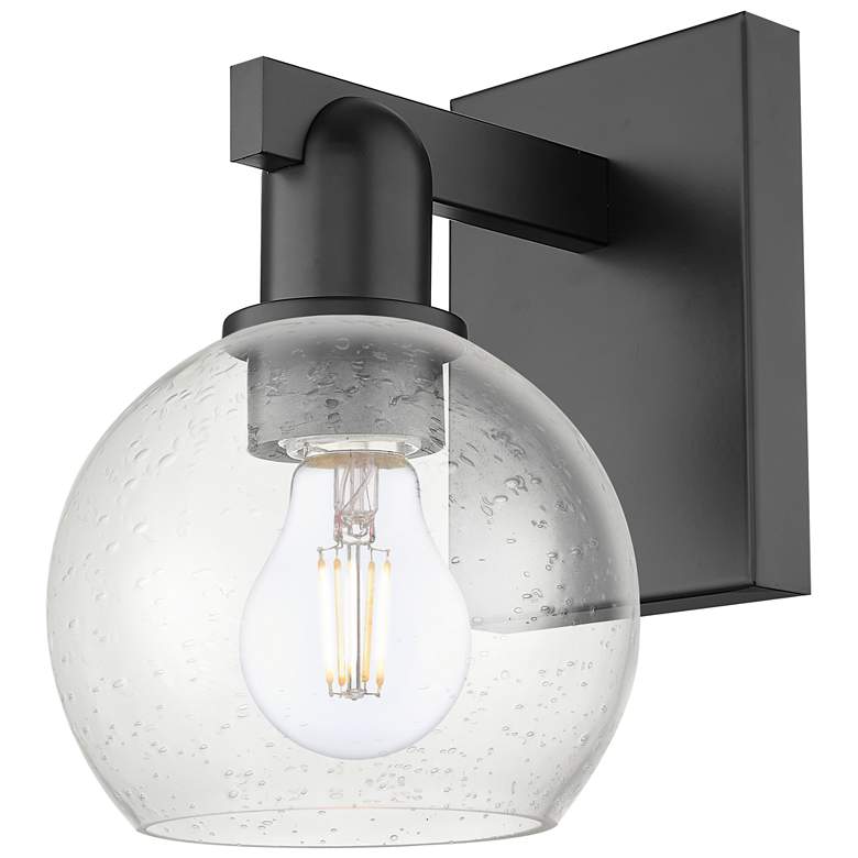 Image 1 Arcadia Athens 10" High Matte Black Sconce With Seedy Shade