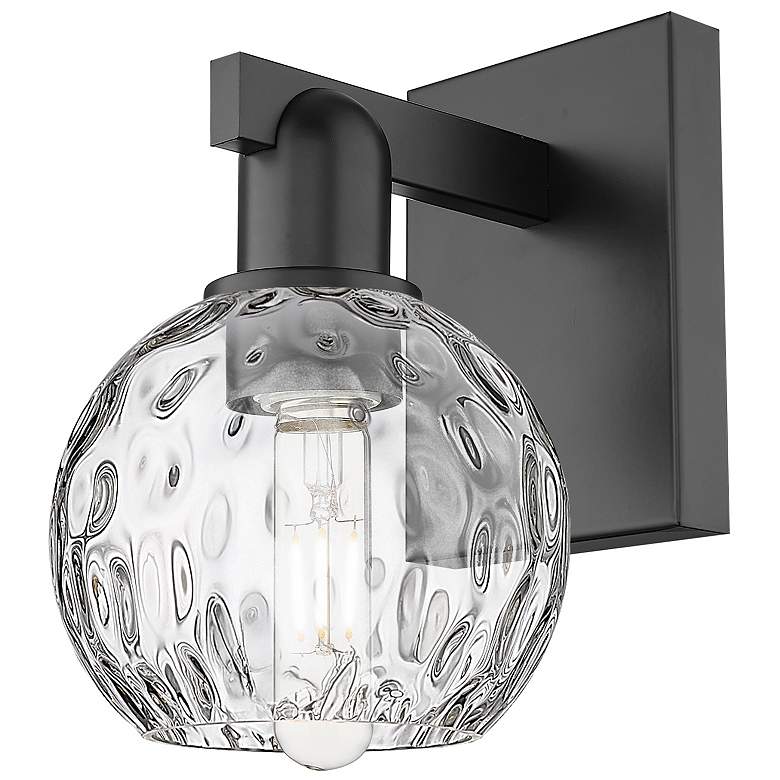 Image 1 Arcadia Athens 10" High Matte Black Sconce With Water Glass Shade