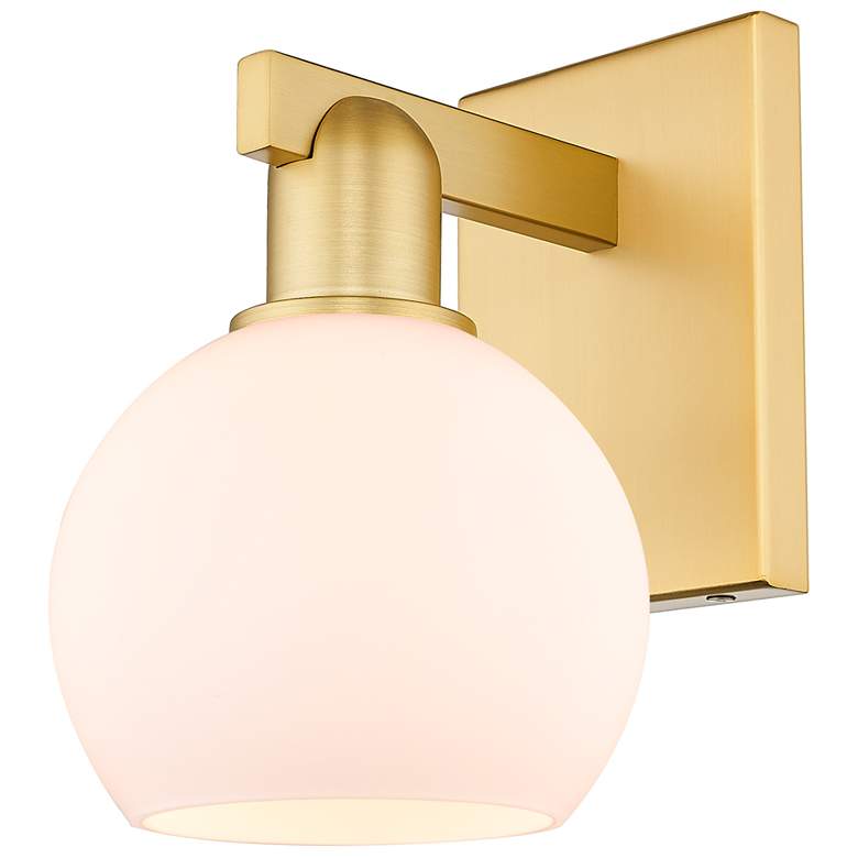 Image 1 Arcadia Athens 10" High Satin Gold Sconce With Matte White Shade