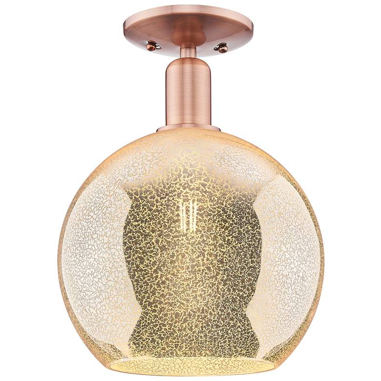 Image 1 Arcadia Athens 10"W Antique Copper Semi.Flush Mount With Mercury Shade